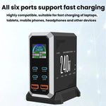 4 個 Type-C + 2 個 USB 多埠 240W 動態顯示氮化鎵充電器，澳規插頭、美規插頭、歐規插頭、英規插頭