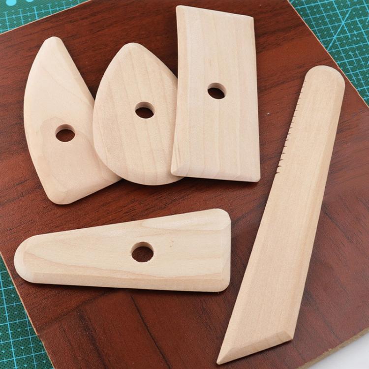 陶泥雕刻藝術軟陶木製工具手工DIY木製骨架刀，5件裝木製工具