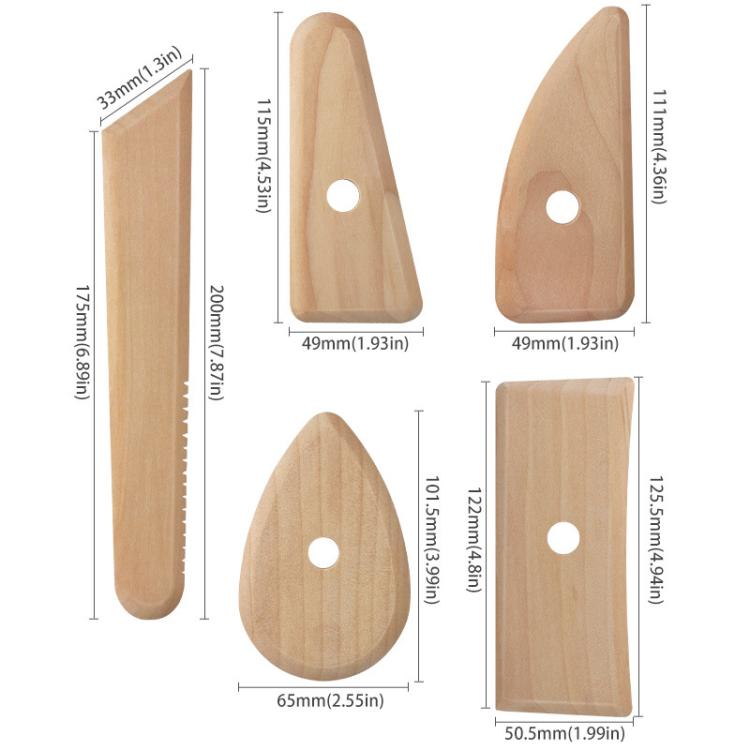 陶泥雕刻藝術軟陶木製工具手工DIY木製骨架刀，5件裝木製工具