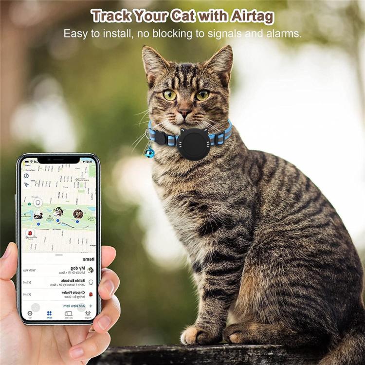 適用於 AirTag 第二代 / AirTag 第一代 貓項圈防水矽膠固定座，附安全斷開扣及魚與鈴鐺吊飾