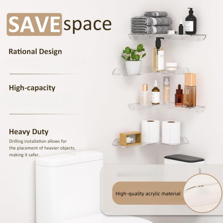 Acrylic Corner Wall Mounted Shelf For Bathroom, Kitchen & Office, Single, Double
