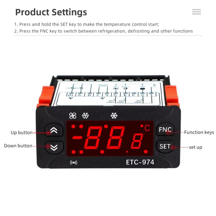 ETC-974 嵌入式數字溫度控制器，具冷卻、除霜及風扇功能，ETC-974 220V，ETC-974 110V