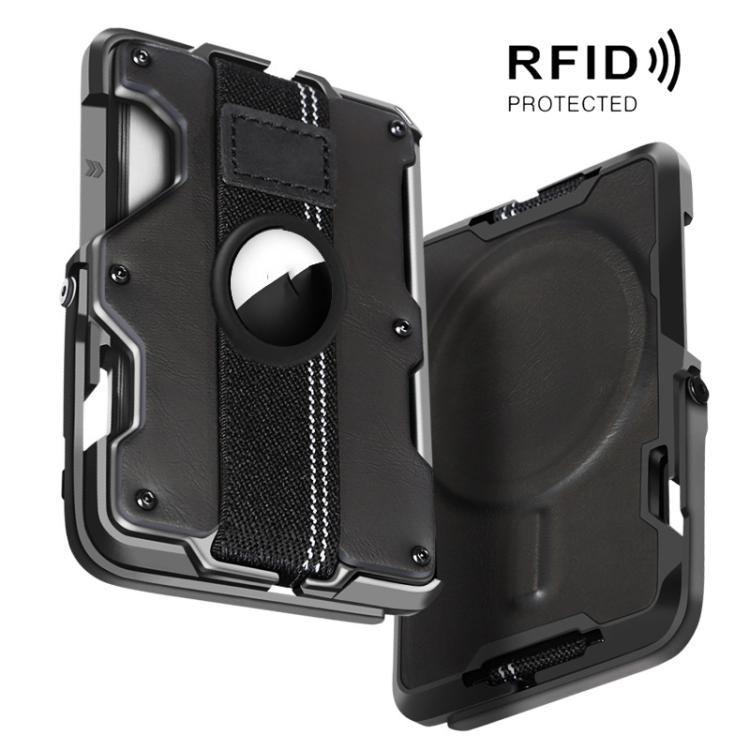 適用於 AirTag 第二代 / AirTag 第一代 磁性金屬卡片夾附手機支架，具 RFID 阻擋功能，彈性手腕帶
