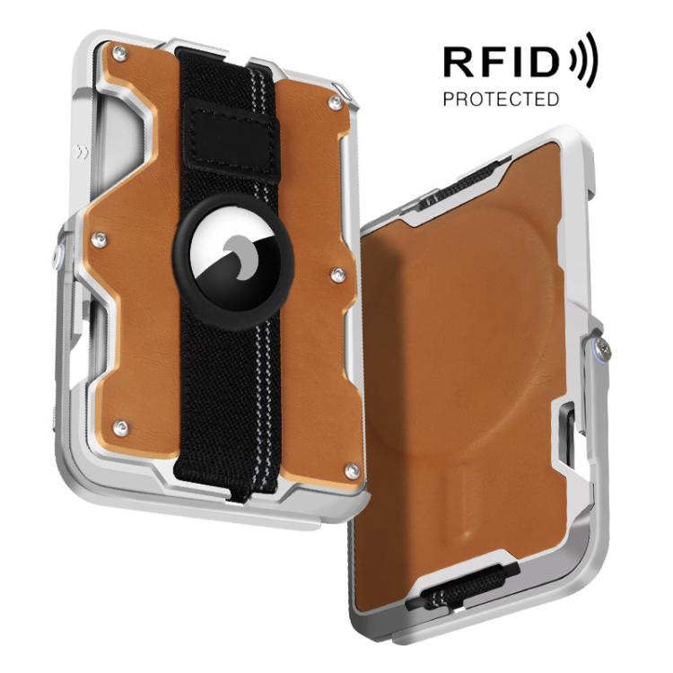 適用於 AirTag 第二代 / AirTag 第一代 磁性金屬卡片夾附手機支架，具 RFID 阻擋功能，彈性手腕帶