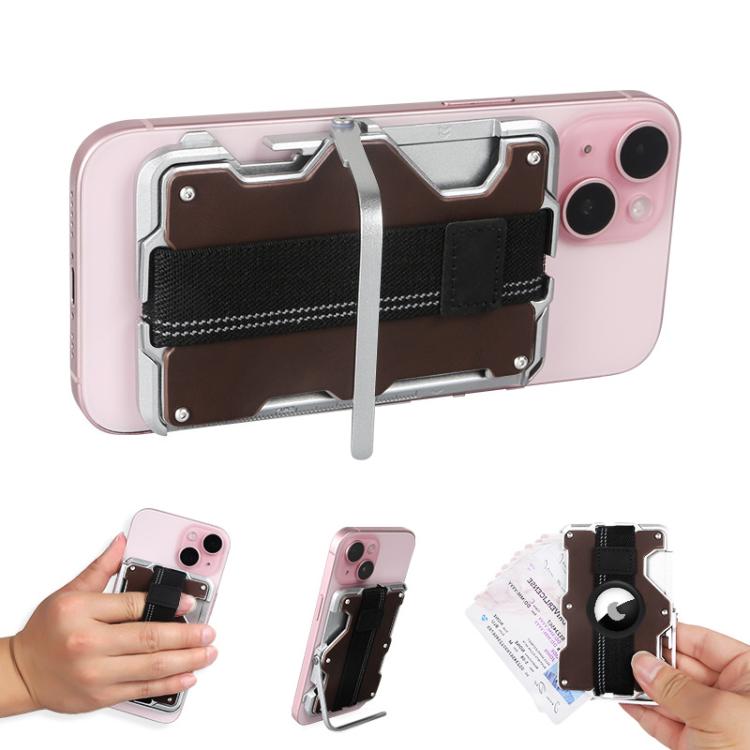 適用於 AirTag 第二代 / AirTag 第一代 磁性金屬卡片夾附手機支架，具 RFID 阻擋功能，彈性手腕帶