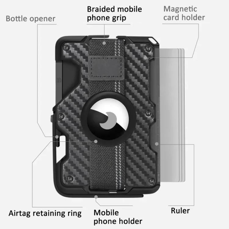 適用於 AirTag 第二代 / AirTag 第一代 磁性金屬卡片夾附手機支架，具 RFID 阻擋功能，彈性手腕帶