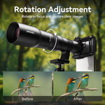 APEXEL TeleCular 50x 長焦鏡頭套件，適用於智慧型手機，配備 360 度球形雲台三腳架與內部對焦，APL-T50X