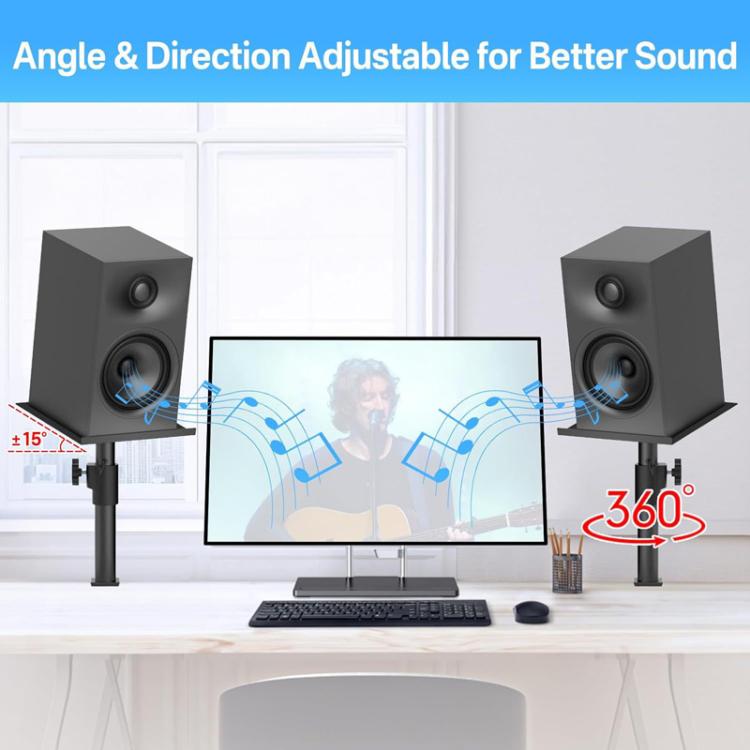 Clamp-On Desktop Speaker Stand Movable No-Drill Height Adjustable Speaker Holder, Single, Double