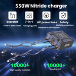 550W USB-C GaN 超快速充電多埠可伸縮線充電器，EU 插頭、US 插頭、UK 插頭、AU 插頭、KR 插頭