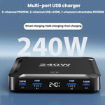 240W 智能快充充電器，帶磁吸 USB 可伸縮線及多埠收納，EU 插頭、US 插頭、UK 插頭、AU 插頭、KR 插頭