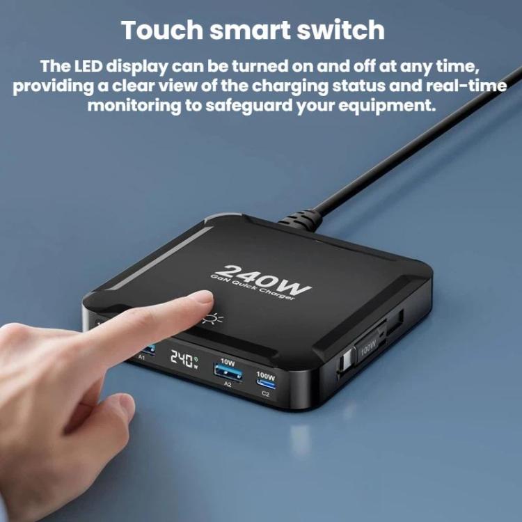 240W 智能快充充電器，帶磁吸 USB 可伸縮線及多埠收納，EU 插頭、US 插頭、UK 插頭、AU 插頭、KR 插頭