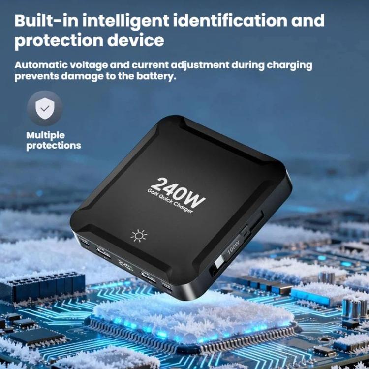 240W 智能快充充電器，帶磁吸 USB 可伸縮線及多埠收納，EU 插頭、US 插頭、UK 插頭、AU 插頭、KR 插頭