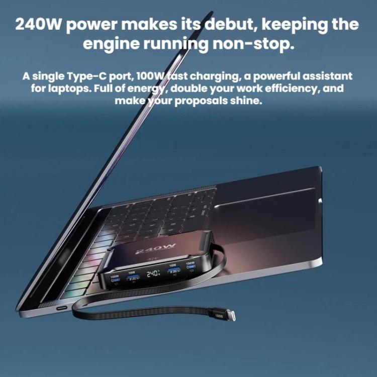 240W 智能快充充電器，帶磁吸 USB 可伸縮線及多埠收納，EU 插頭、US 插頭、UK 插頭、AU 插頭、KR 插頭