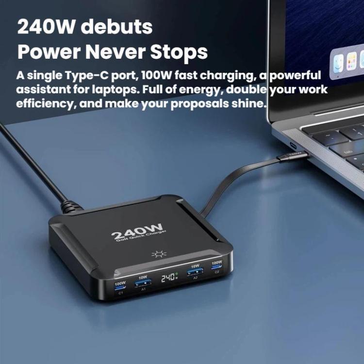240W 智能快充充電器，帶磁吸 USB 可伸縮線及多埠收納，EU 插頭、US 插頭、UK 插頭、AU 插頭、KR 插頭