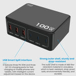 100W 高功率 PD 快充 USB 多埠充電器，US 插頭、EU 插頭、AU 插頭、KR 插頭、UK 插頭