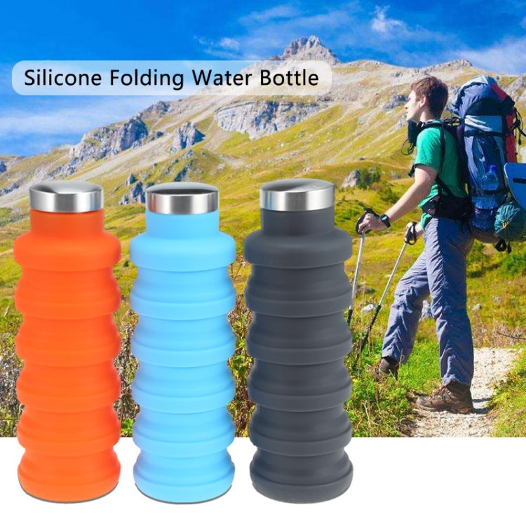 便攜式矽膠水瓶 可伸縮折疊咖啡瓶 戶外旅行飲用運動水壺，容量：500ml，灰色，橙色，藍色，紫色