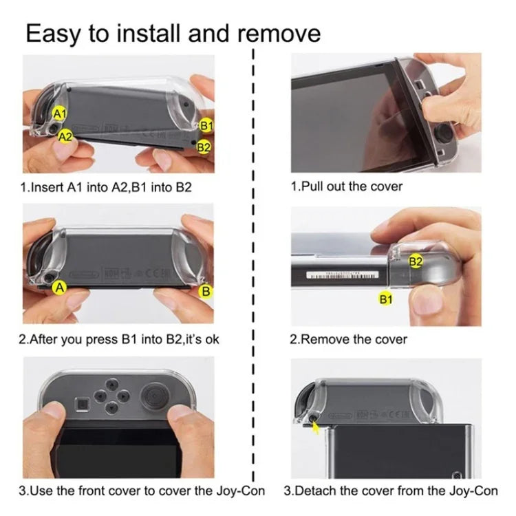 硬質 PC 保護殼，適用於 Nintend Switch NS，拆卸式透明塑膠外殼，主機控制器配件