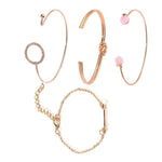 4件套箭頭多層開口可調圓形水晶手鍊套裝 女款，金色，銀色