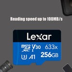 Lexar 633x 256GB高速手機相機記憶TF卡 切換擴充行車記錄器專用儲存快閃記憶卡，256GB