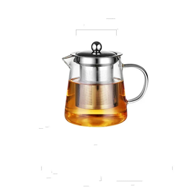 大容量耐熱玻璃茶壺茶具配不鏽鋼過濾器，功夫茶用，450ML、550ML、750ML、950ML
