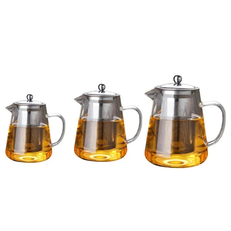大容量耐熱玻璃茶壺茶具配不鏽鋼過濾器，功夫茶用，450ML、550ML、750ML、950ML