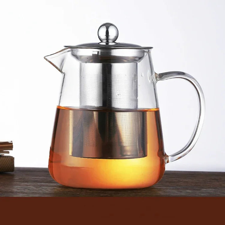 大容量耐熱玻璃茶壺茶具配不鏽鋼過濾器，功夫茶用，450ML、550ML、750ML、950ML