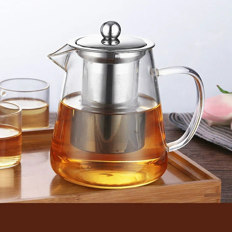 大容量耐熱玻璃茶壺茶具配不鏽鋼過濾器，功夫茶用，450ML、550ML、750ML、950ML