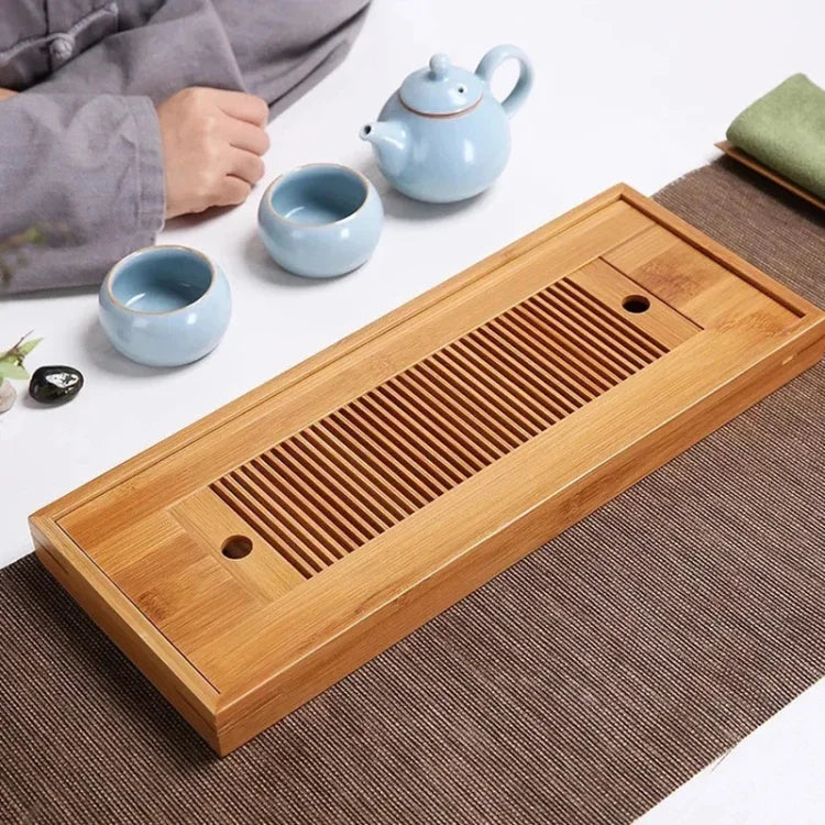 竹製茶盤功夫茶配件茶盤帶排水架，竹製茶盤
