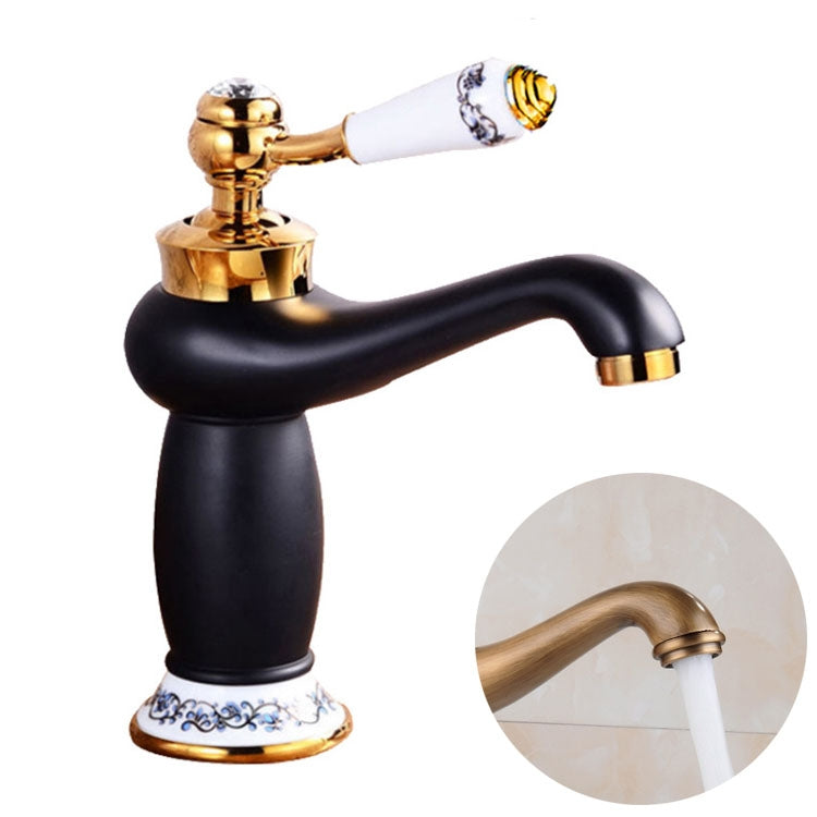 Copper Antique Hot Cold Double Blue White Porcelain Faucet, Platinum, Black Gold, Black, Antique
