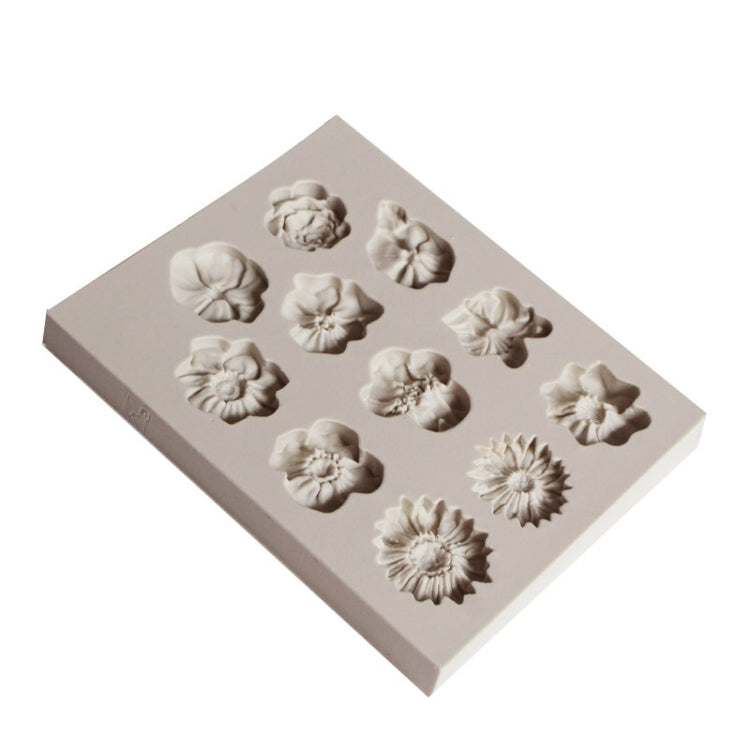 翻糖蛋糕矽膠模具巧克力模具DIY喇叭花向日葵烘焙裝飾，向日葵形狀（粉色），向日葵形狀（灰色）