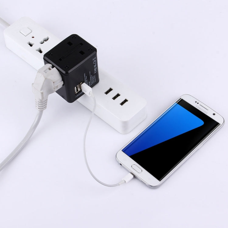 全球通用旅行隱藏式插頭轉接器，內建雙 USB 充電埠，適用美國、英國、澳洲、歐盟