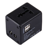 全球通用旅行隱藏式插頭轉接器，內建雙 USB 充電埠，適用美國、英國、澳洲、歐盟