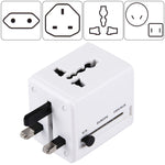 全球通用旅行隱藏式插頭轉接器，內建雙 USB 充電埠，適用美國、英國、澳洲、歐盟