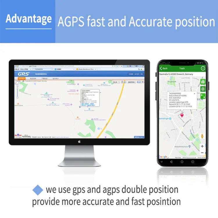 TK202A 2G 車輛卡車追蹤 GSM GPRS GPS 追蹤器 支援 AGPS，電池容量：6500mAh，2G 6500mAh