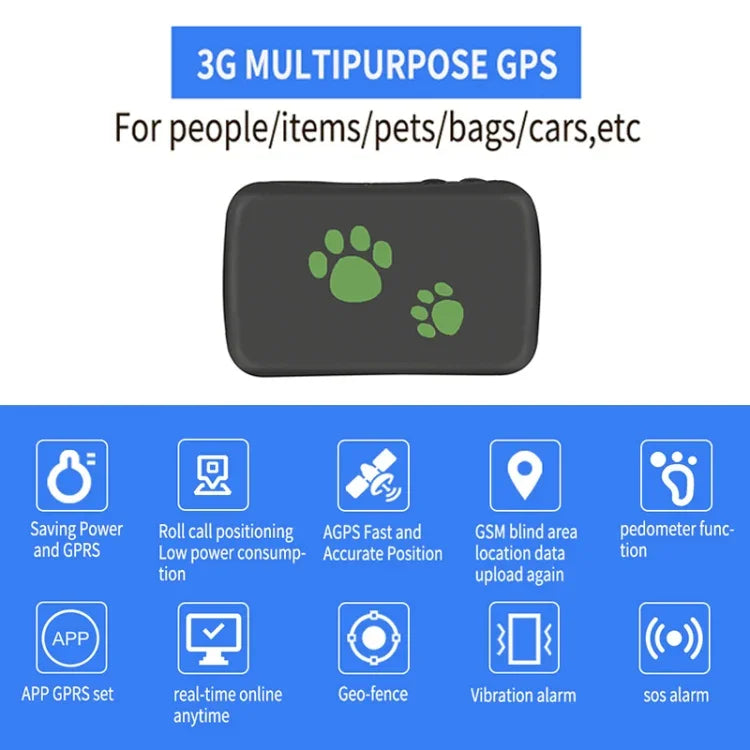 TK203 4G GPS / GPRS / GSM 個人／物品／寵物／包包定位器 寵物項圈即時追蹤裝置，TK203