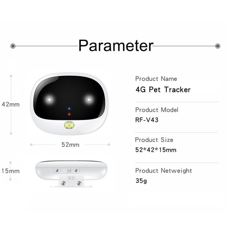 RF-V43 A 款 IP67 防水 GPS + LBS + WiFi 寵物定位器 寵物項圈追蹤裝置 適用亞洲／歐洲／非洲／澳洲，RF-V43 A 款（黑色），RF-V43 A 款（白色）