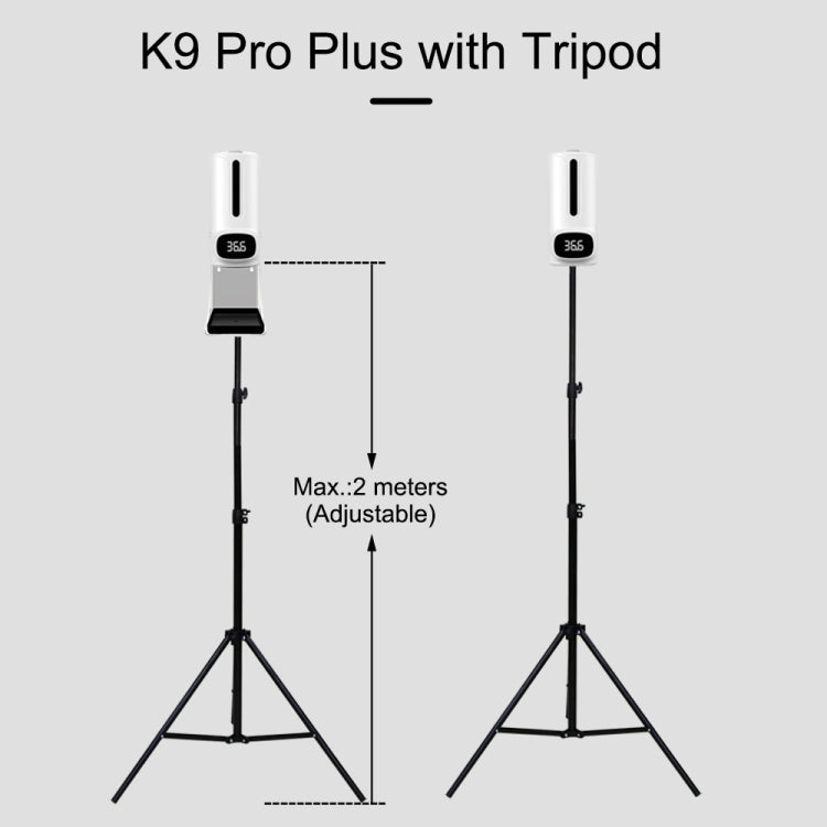 K9 Pro Plus免接觸體溫計 + 1000ml自動免接觸液體皂液器含底座安裝，15語言語音播報，K9 Pro Plus