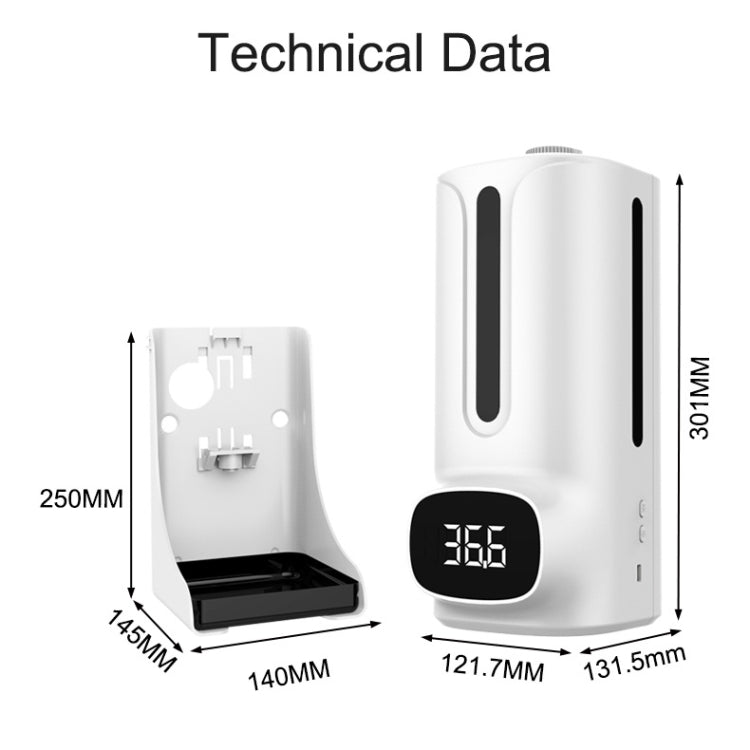 K9 Pro Plus免接觸體溫計 + 1000ml自動免接觸液體皂液器含底座安裝，15語言語音播報，K9 Pro Plus