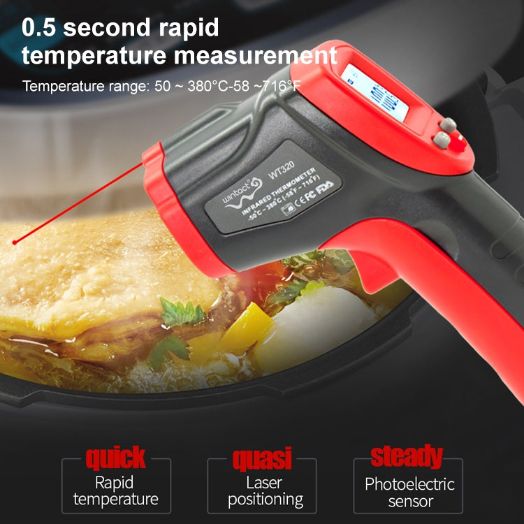 Wintact WT320 -50°C~380°C 手持便攜戶外非接觸式數位紅外線溫度計，WT320