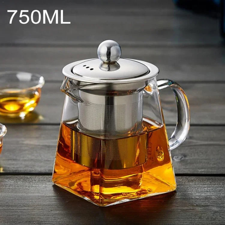不鏽鋼透明耐熱玻璃過濾茶壺，容量：750ml，容量：750ml