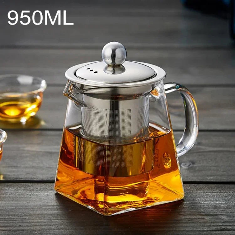 不鏽鋼透明耐熱玻璃濾茶壺，容量：950ml，容量：950ml