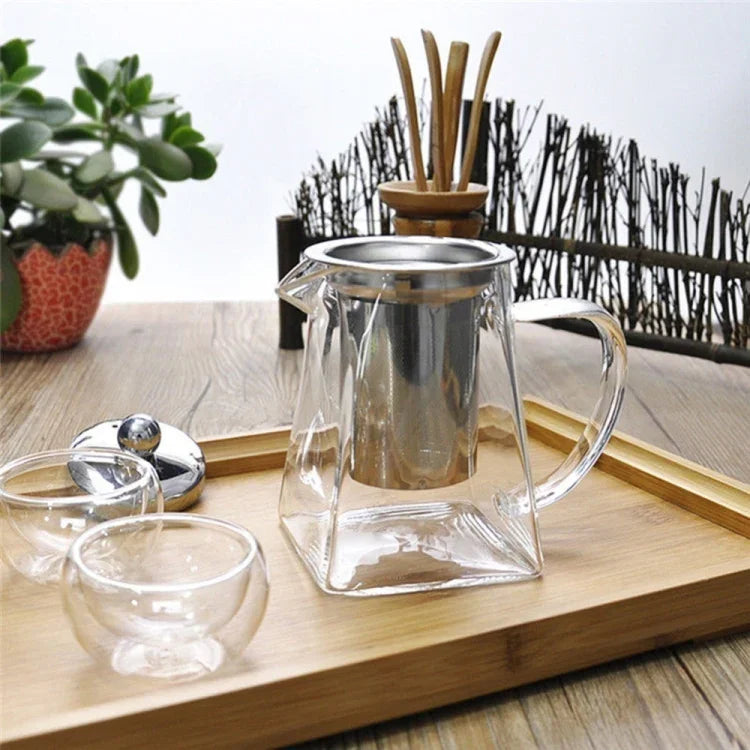 不鏽鋼透明耐熱玻璃濾茶壺，容量：950ml，容量：950ml