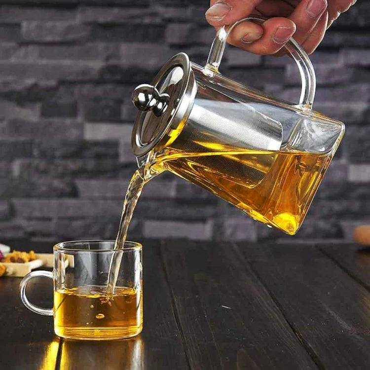 不鏽鋼透明耐熱玻璃濾茶壺，容量：950ml，容量：950ml