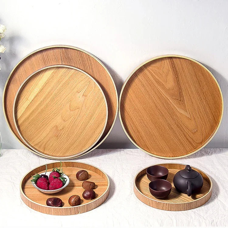 創意圓形實木茶盤酒店木製茶盤，直徑：30cm，木色，直徑：30cm