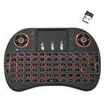 支援語言：法語 i8 空中滑鼠無線背光鍵盤，含觸控板，適用 Android TV Box、智慧電視、PC 平板、Xbox360、PS3、HTPC/IPTV，法語