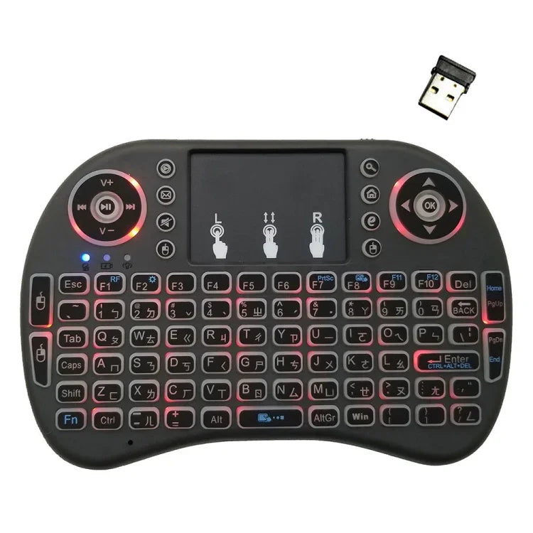 支援語言：台語 i8 空中滑鼠無線背光鍵盤，含觸控板，適用 Android TV Box、智慧電視、PC 平板、Xbox360、PS3、HTPC/IPTV，台語