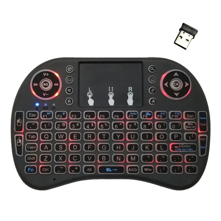 支援語言：英文 i8 空中滑鼠無線背光鍵盤，帶觸控板，適用於 Android TV 盒子、智慧電視、PC 平板、Xbox360、PS3 及 HTPC/IPTV，英文
