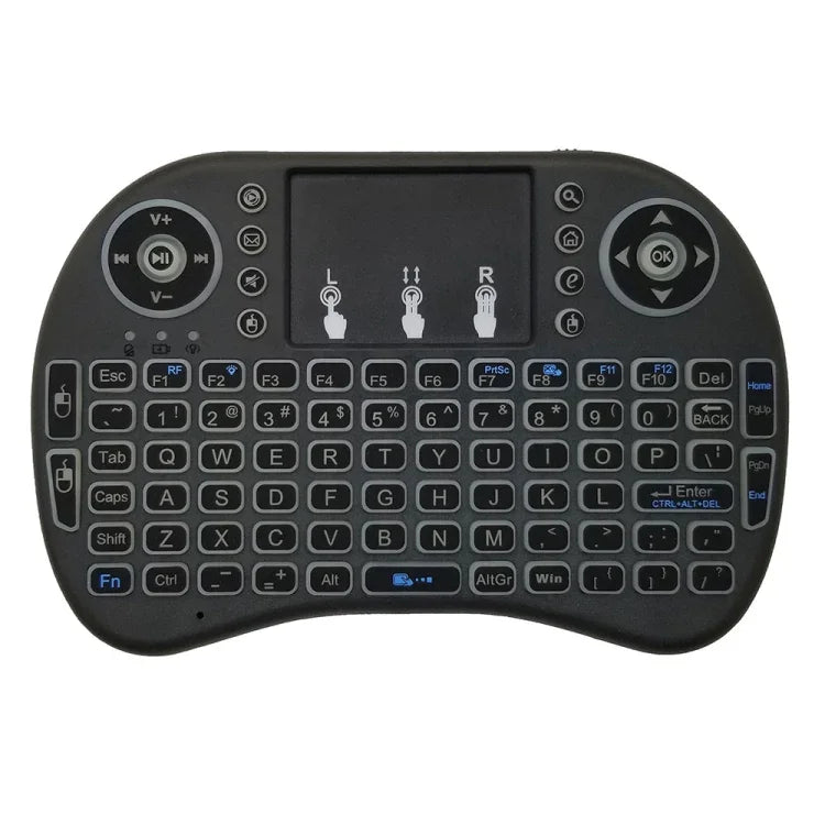 支援語言：英文 i8 空中滑鼠無線背光鍵盤，帶觸控板，適用於 Android TV 盒子、智慧電視、PC 平板、Xbox360、PS3 及 HTPC/IPTV，英文
