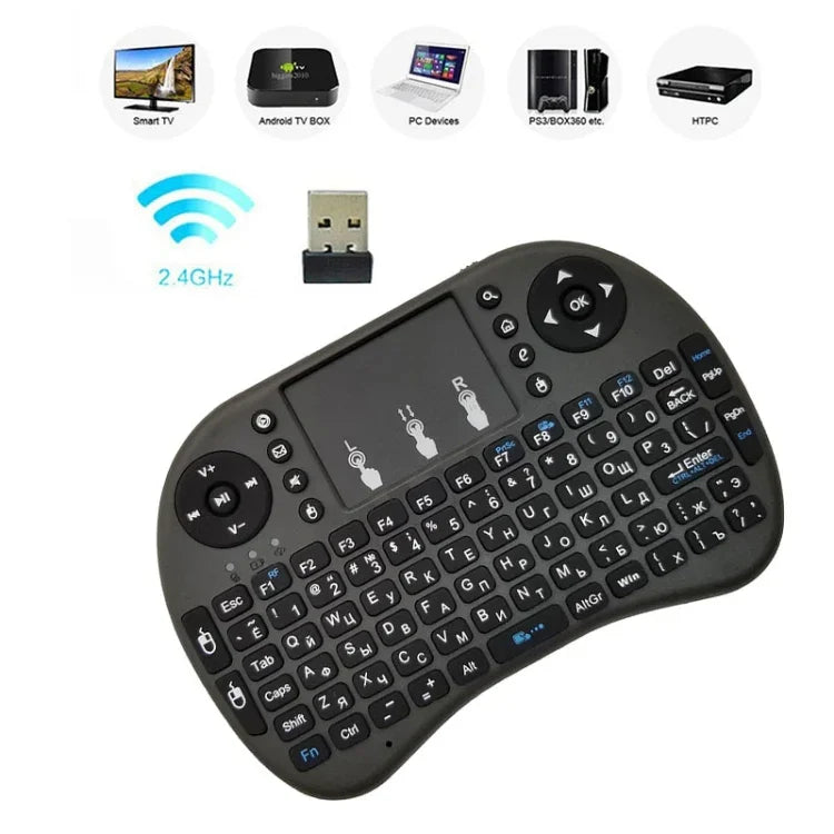 支援語言：俄文 i8 空中滑鼠無線鍵盤，帶觸控板，適用於 Android TV 盒子、智慧電視、PC 平板、Xbox360、PS3 及 HTPC/IPTV