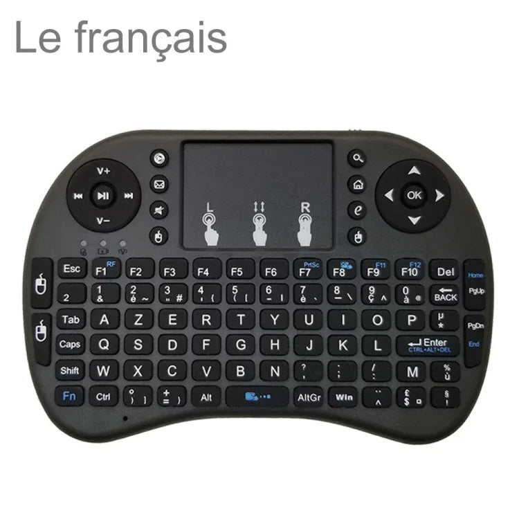 支援語言：法文 i8 空中滑鼠無線鍵盤，帶觸控板，適用於 Android TV 盒子、智慧電視、PC 平板、Xbox360、PS3 及 HTPC/IPTV，法文